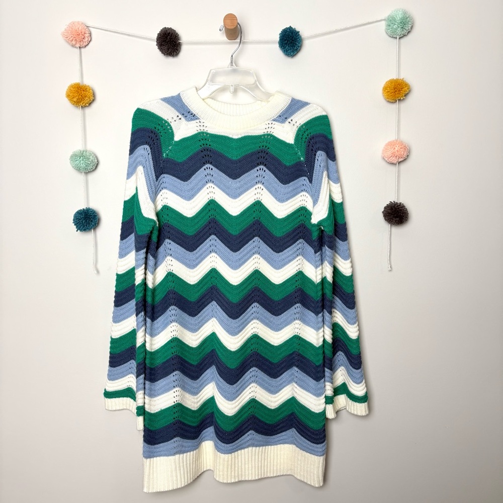 Hyacinth House Aqua Wavy Bell Sleeve Beatriz Mini Dress - Picture 3 of 9